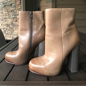 Ash Brown Leather Ankle Booties